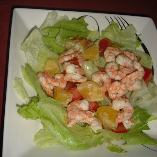 Salada de camarão com manga